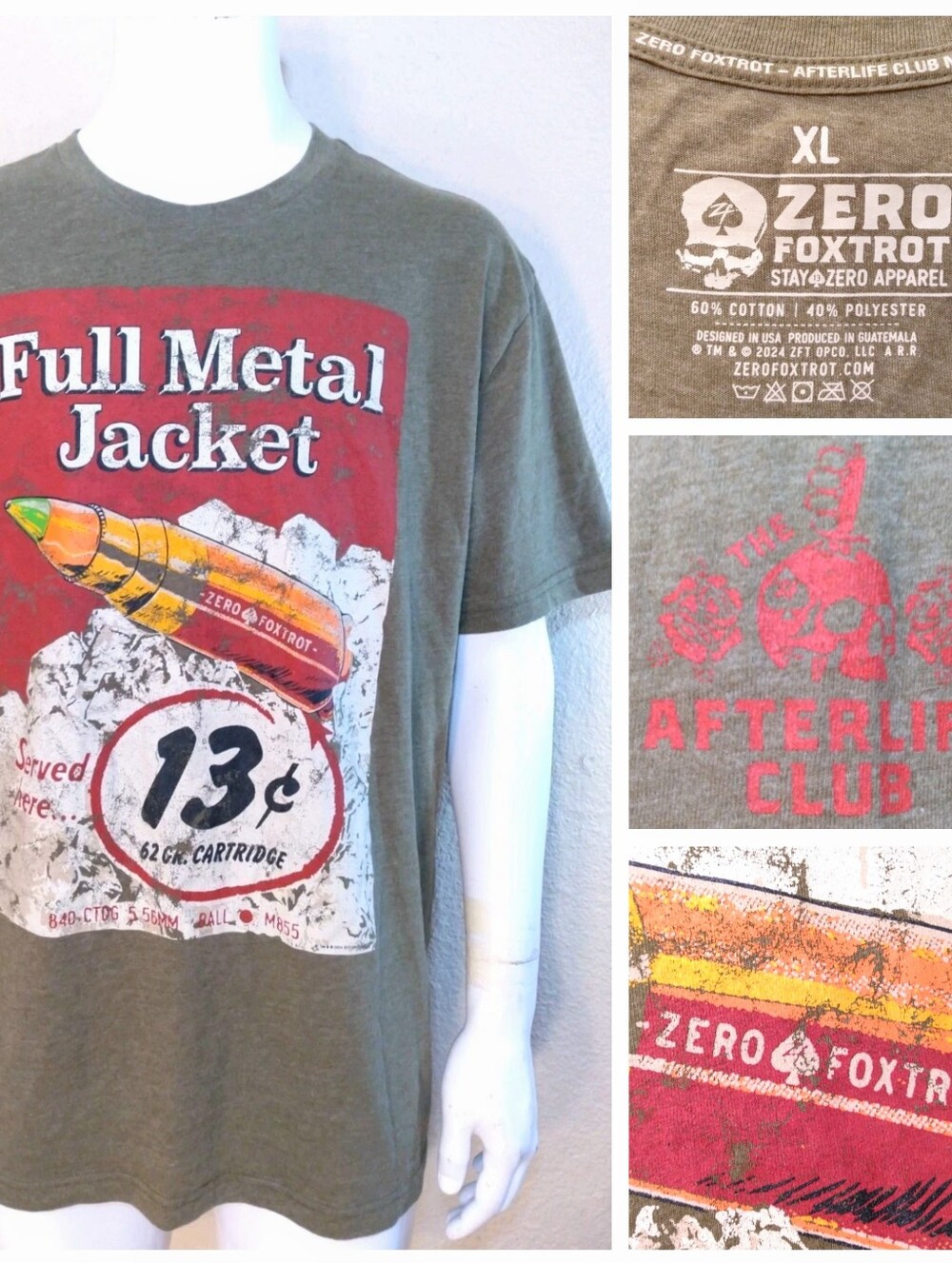 ZERO FOXTROT T Shirt XL FULL METAL JACKET Graphic Tee MILITARY Army BULLET USA